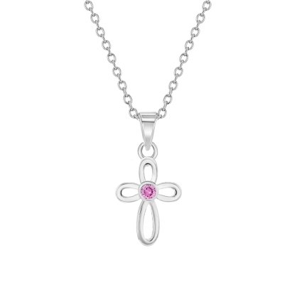 Ланцюжок з підвіскою у вигляді Хрестика з рожевим фіанітом